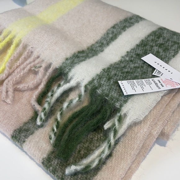 Topshop large fringe scarf pink/yellow/green
